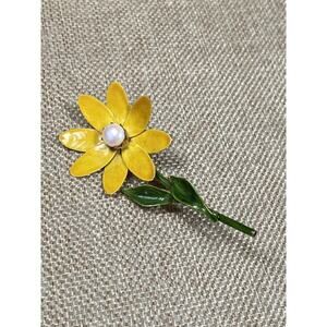 Brooch Original by Robert Flower Enamel Large Yellow Green Vintage Estate Rare